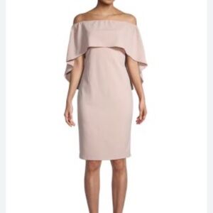 New! Marina Off-The-Shoulder Cape Sheath Dress Mocha size 12